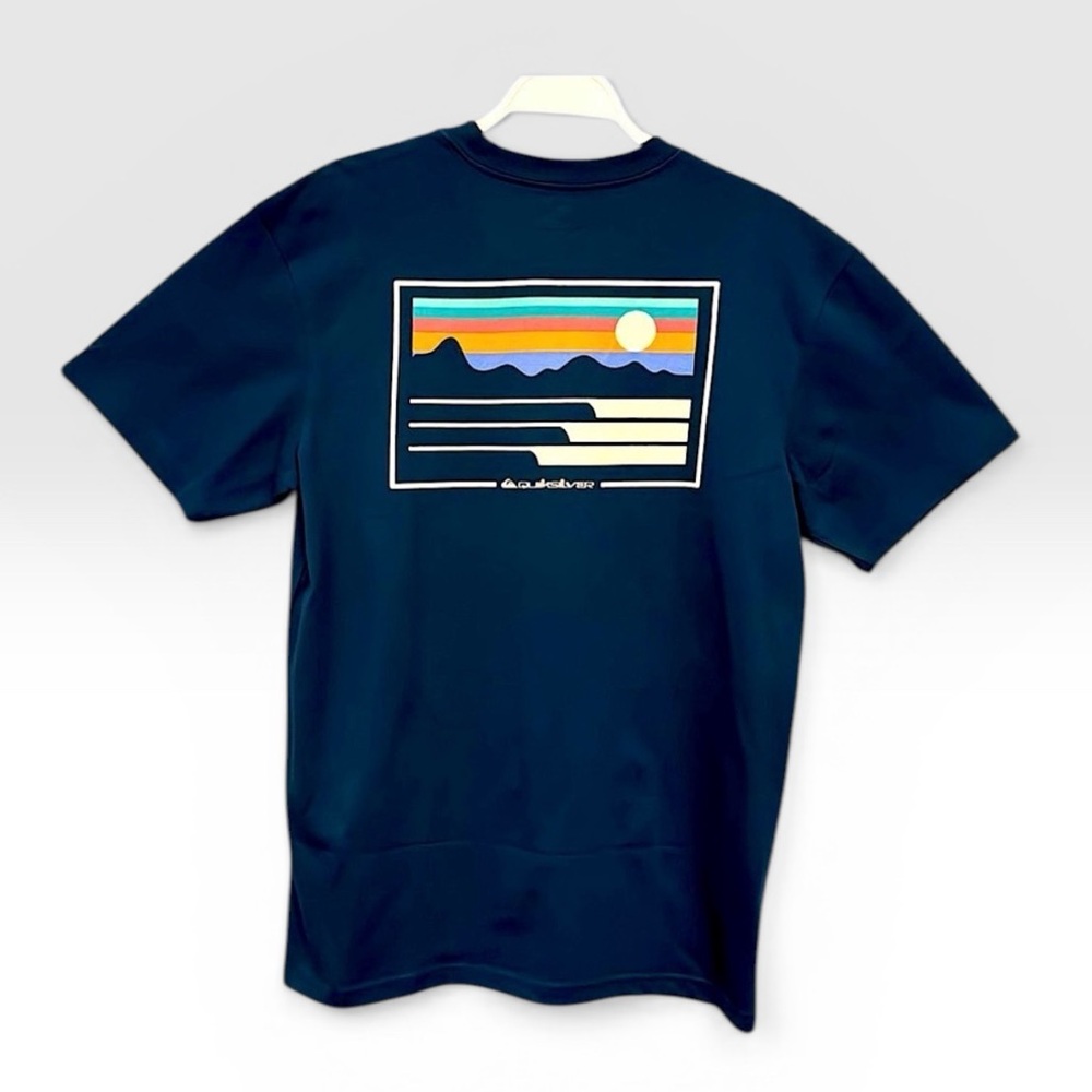Quiksilver T-Shirt Men Medium Blue Graphic Logo Surf Cotton Tee New with Tags